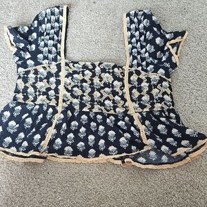 American Eagle Outfitters Blue Smocked Ruffled Blouse